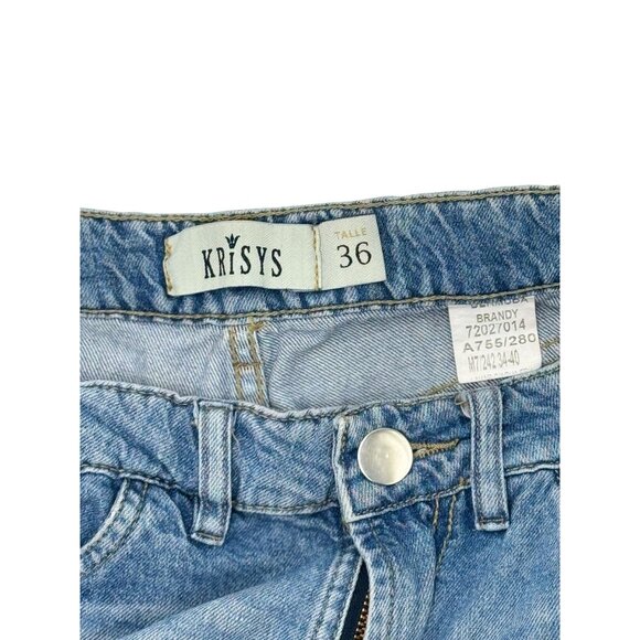 Krísy Bermuda Shorts Womens 36 Blue Distressed Denim High Rise Frayed Hem Resort - Picture 7 of 9